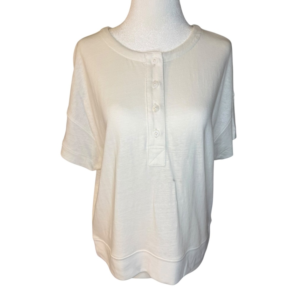 Madewell‎ Women Swan White Cotton Linen Henley Short Sleeve Top NQ046 Medium NWT